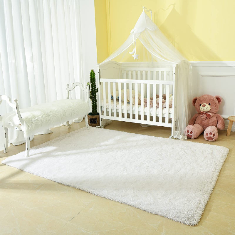 Andecor Soft Fluffy Bedroom Rugs, 5 x 8 Feet Indoor Shaggy Plush Area Rug for Boys Girls Kids Baby College Dorm Living Room Home Decor Floor Carpet, White - Image 4